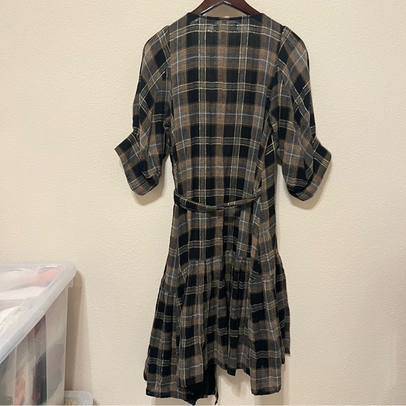Apiece Apart Plaid Print asymmetric Knee-Length wrap Dress, gauzy cotton, sz 0 - Picture 12 of 14